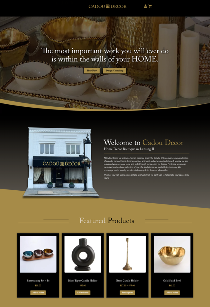 a webpage for a decor boutique