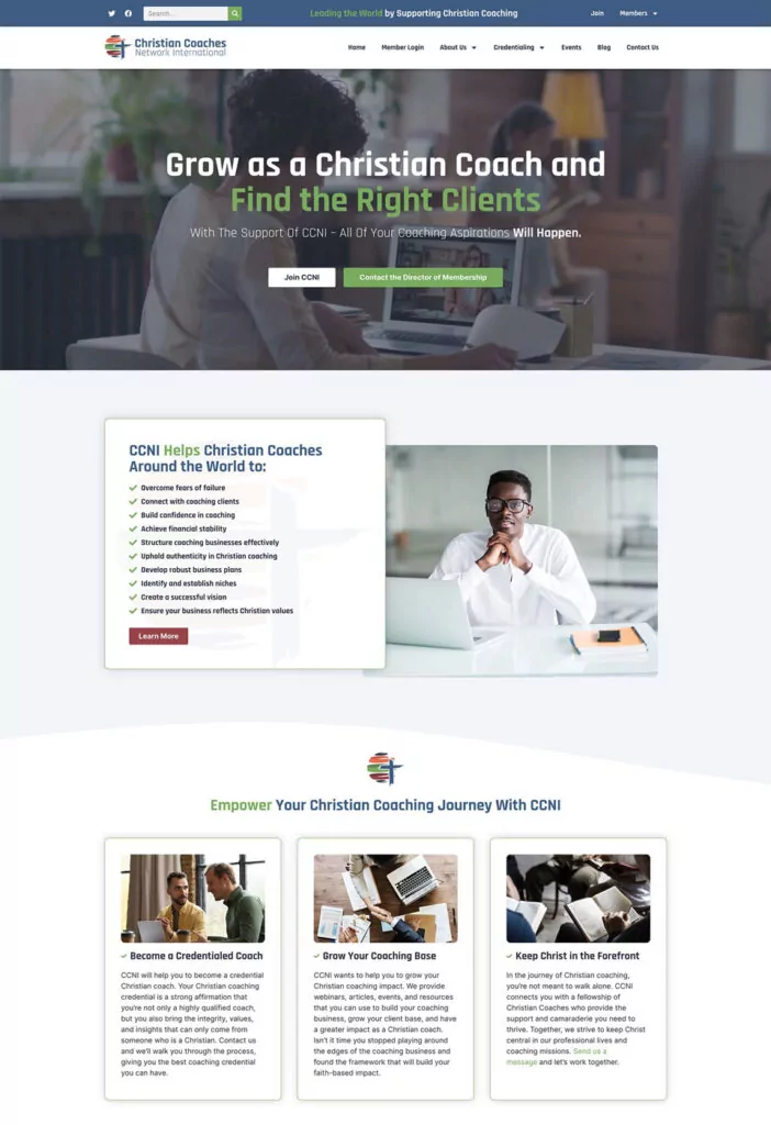 a webpage for a christian coaching organization