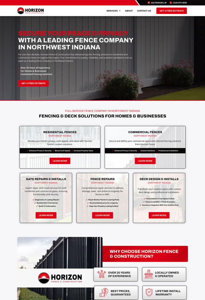 a webpage for a fencing company